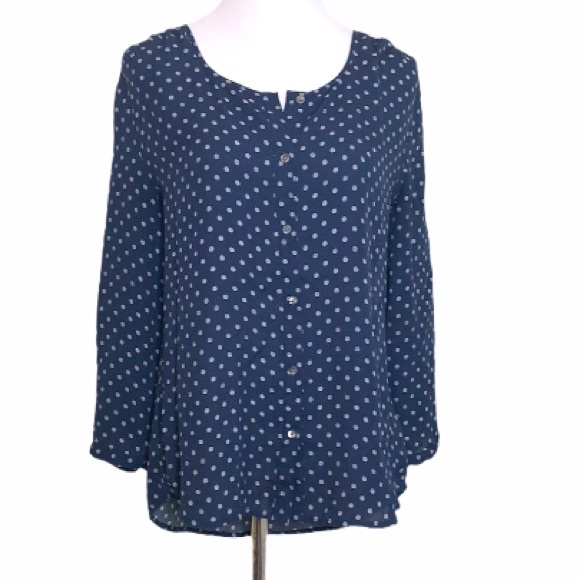 Lands End Navy Dash Dot Button Down Top
